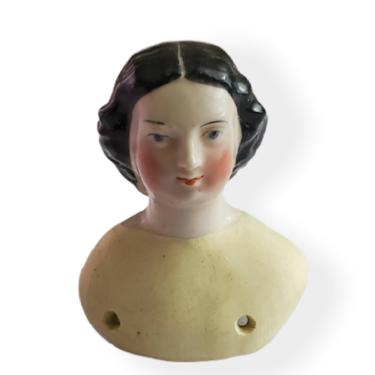 Antique China Doll Head with Elaborate Painted Bun Hairstyle 3&quot; Tall - Antique German Dolls - Doll Parts 