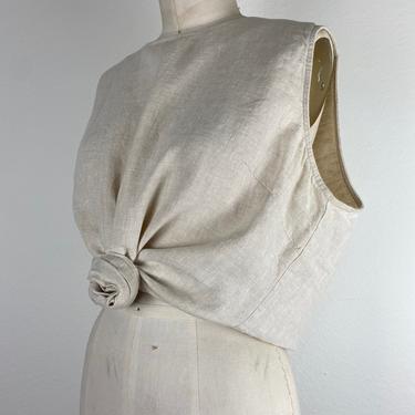 vintage beige linen sleeveless blouse size xl 