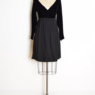 vintage 90s wrap dress black velvet crepe ballet goth grunge deep V M clothing 