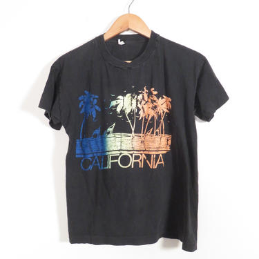 Vintage 80s Worn In Faded Black California Destination Tee Size M 