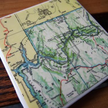 1951 Grand Canyon National Park Lake Mead Map Coaster. Grand Canyon Map. Vintage Arizona Gift. Nevada Map. Southwest Décor. Hiking Gift. 