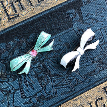 Antique Sterling Silver &amp; Enamel Bow Brooches 