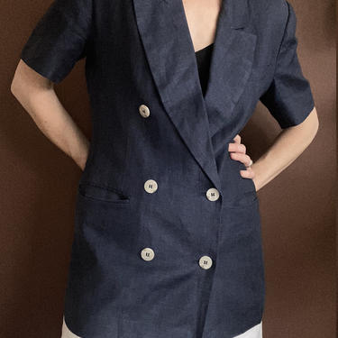 SALE vintage navy linen short sleeved blazer 