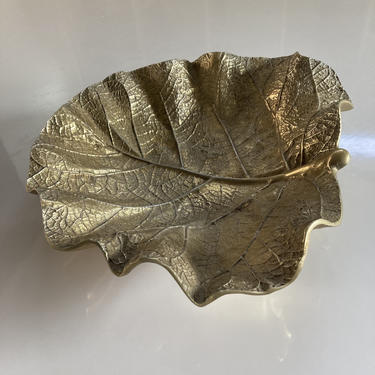 Decorative brass plated bowl in the shape of a grape leaf 
