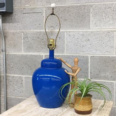 Vintage Table Lamp Retro 1980s Contemporary Style + Cobalt Blue +  Large Size + Round + Ceramic +  + Mood Lighting + Home and Table Decor 