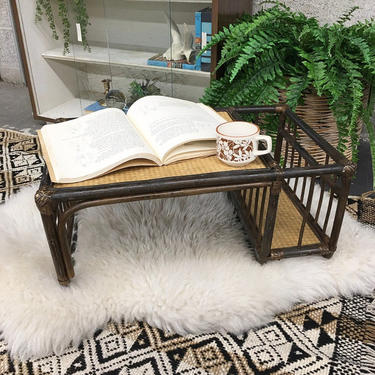 Vintage Bamboo Lap Tray Retro 1980s Large Size + Rattan + Straw Surface + Breakfast in Bed + Wood + Serving + Bohemian + Home Decor 
