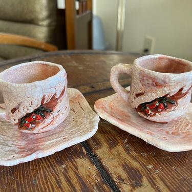 Japanese Suigetsu Yaki Teacups Espresso Cups Rare Rakuzan Pottery 