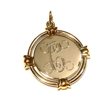 Sterling Silver Monogram Pendant Initial Letter C Disc Medallion Vintage Jewelry 