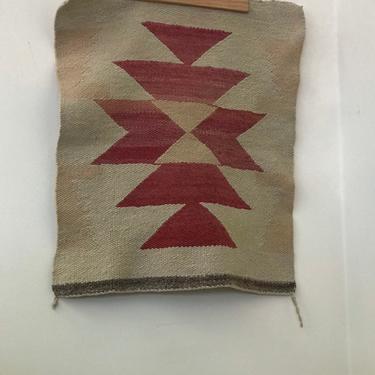 Vintage Red Geometric Handwoven Beige Rug Textile 20” by 17.5” 
