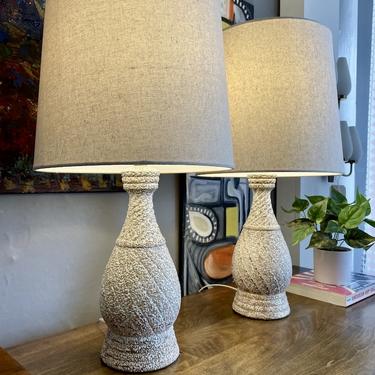 Pair of Ceramic Table Lamps -White/Brown/Gold