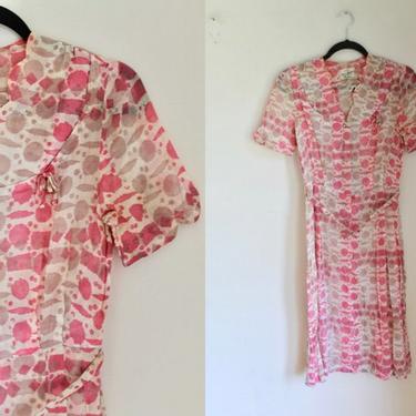 Vintage 1950s Pink Ink Shirt Dress / M (AS IS) 