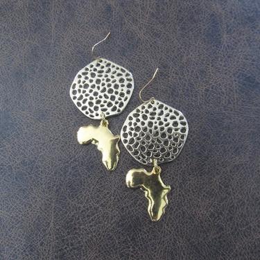 Large Africa earrings, brass earrings, exotic earrings, bold statement earrings, Afrocentric earrings, huge earrings, pride earrings 