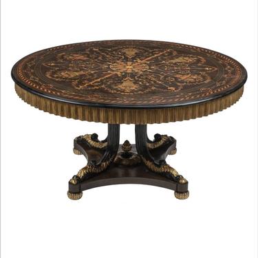 Large Vintage French Napoleon III Second Empire Style Carved Gilt Ebonized Wood  Marquetry Inlaid Round Dining Table or Center Table 