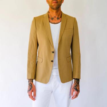 Vintage DRIES VAN NOTEN Khaki Tan Slim Fit Two Button Linen Blend Blazer | Size 48/38R | Cotton & Linen Blend | Y2K Designer Sport Coat 