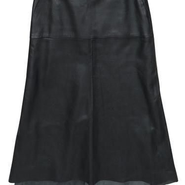 DKNY - Black Smooth Leather Midi Skirt w/ Asymmetric Hem Sz 6