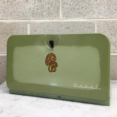 Vintage Breadbox Retro 1960s Pantry Queen + Large Size + Avocado Green + Metal + Enamelware + Mid Century Modern + Kitchen and Home Decor 