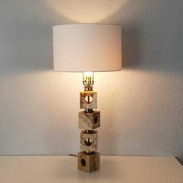 Willy Rizzo Style Postmodern Block Marble Table Lamp. 