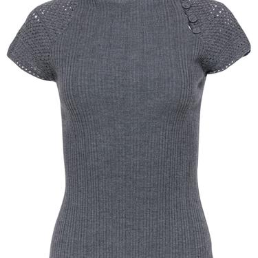 Ermanno Scervino - Dark Gray Wool Ribbed Short Sleeved Top Sz XS