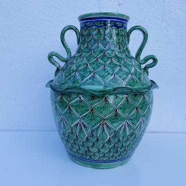 Folk Art Hand Painted  Terracotta Glaze Vase By Alba. 