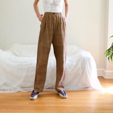 soft lambsuede pleated tan trousers / 27w 