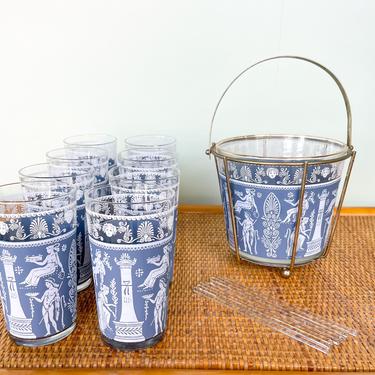 Ancient Greek Ice Bucket and Set of Six Glasses