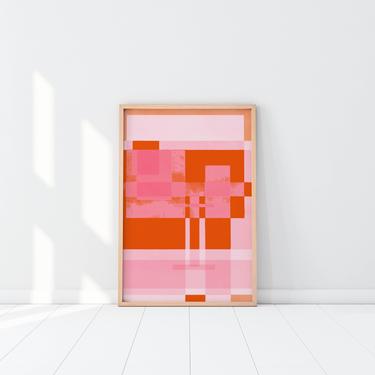 Pink Art, Pink and Orange contemporary art print, Square things up, Art Print, Home decor, Cubicle decor 