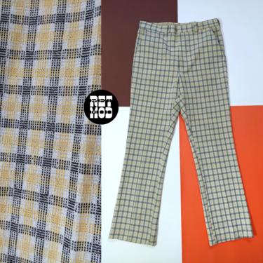 Classic Vintage 70s Tan Black Gray Plaid Pants with Pockets 
