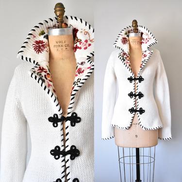 Lourdes 70s embroidered sweater, chunky knit sweater, crochet sweater, hippie clothes 