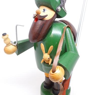 Vintage German Erzgebirge Smoker Incense Burner, Hand Painted Wood Hunter for Christmas, Riffle and Rabbit 