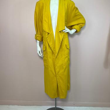 Vtg 1980s mustard yellow cotton oversized coat 