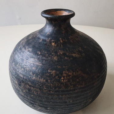 Dark Chocolate Weedpot Vase Sphere Studio Pottery Signed Art Vintage Mid Century 