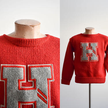 1950s Red Knit Letterman Sweater 