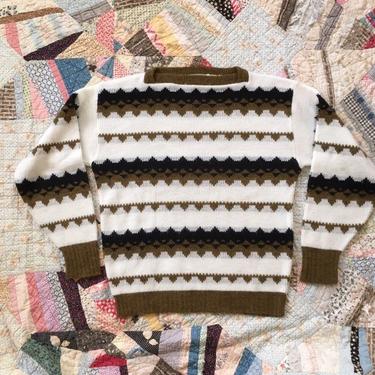 vintage 1960s men's sweater - 60s jacquard sweater / vintage Kandahar Deluxe sweater / 60s boatneck sweater, black &amp; golden mustard pullover 