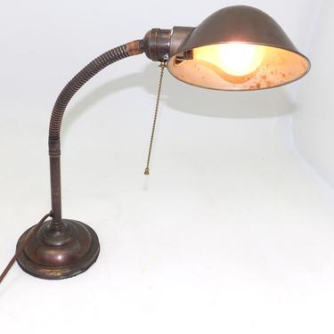 Faries Art Deco Antique Lamp Copper Bronze Steel Base &amp; Shade Heavy Adjustable Goose neck Desk Lamp Table Light Vintage Lighting Industrial 