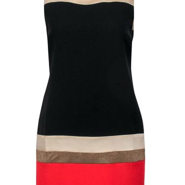 Sandro - Black, Beige, Red & Gold Colorblocked Sleeveless Shift Dress Sz 2