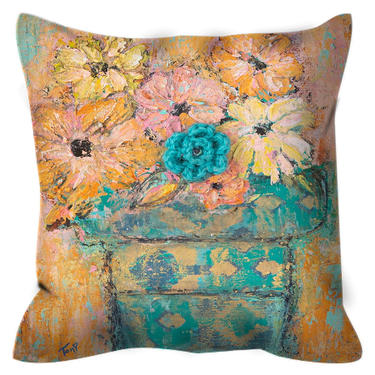 Outdoor Floral Art Pillows - Original Artwork &quot;Flourish&quot; ~ Summer Spring Flowers ~ Abstract Floral Pillow ~ Floral Art 