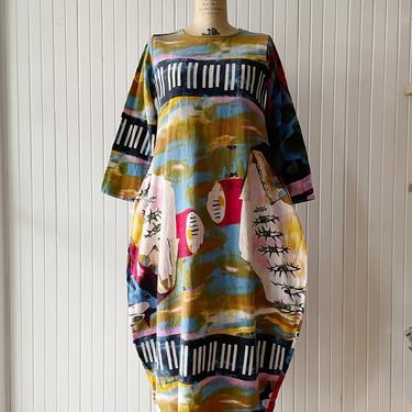 Vintage Abstract Graphic Print Oversized Shift Dress S