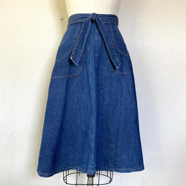 1970s Blue denim wrap skirt 