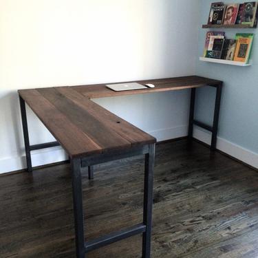 The DRESDEN L-Shaped Desk - BLACK WALNUT Wood &amp; Steel - Industrial Desk - Custom Lengths 