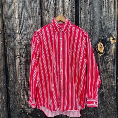 Striped Red and White Button Down -- Vintage Abercrombie and Fitch -- Small Mens Button Down -- Striped Long Sleeve Tshirt 