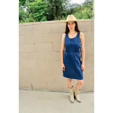 Laurel Canyon Denim Dress // vintage 70s boho midi hippie hippy jean cotton high waist // S Small 