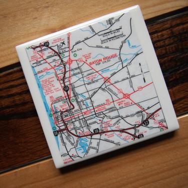 1994 Baton Rouge Louisiana Map Coaster. Baton Rouge Map. Vintage Louisiana. State Capitol. LSU Gift. City Map Coasters. Housewarming Gift. 