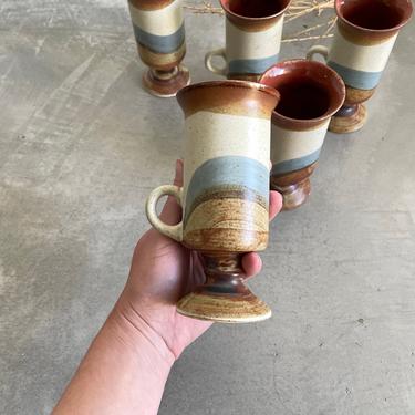 Vintage Otagiri Japan Irish Coffee Mugs | Set of 5 | Vintage Ceramic Coffee Mugs | Blue and Brown | Boho Home Decor 