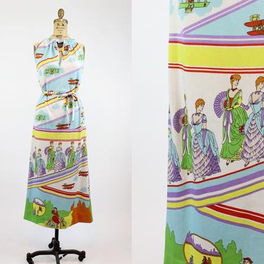 1970s Goldworm art deco print dress small | vintage novelty print | new in 