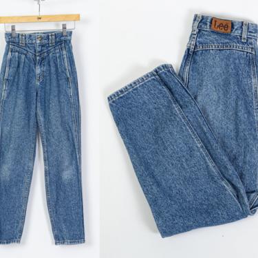 80s Lee Acid Wash High Waist Mom Jeans - XXS | Vintage Pleated Tapered Leg Denim High Rise Jeans 