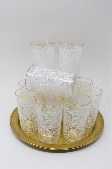 Vintage Tumblers Set of 12 | Bar Cart Set | Vintage Entertaining Set Juice Glasses | MCM Printed Gold Rimmed Cocktail Glasses | Tom Collins 