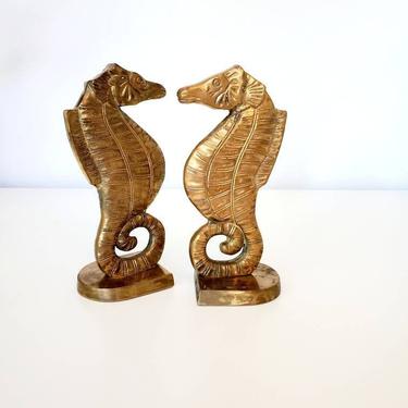 Mid Century Brass Seahorse Bookends 