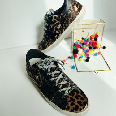 GOLDEN GOOSE Distressed Leopard Texturized Superstar Sneakers