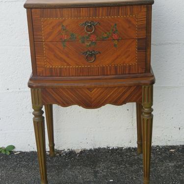 French Carved Inlay Hand Painted Nightstand Side End Bedside Table 2460