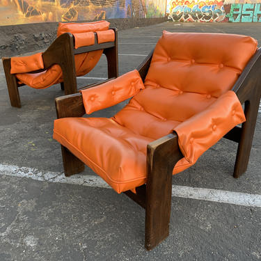 Vintage 1970s Super Comfy Orange and Walnut Sling Chairs SEND ZIP 4 SHIP quote 